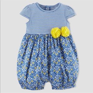Baby Girls’ Blue Stripe Floral Romper